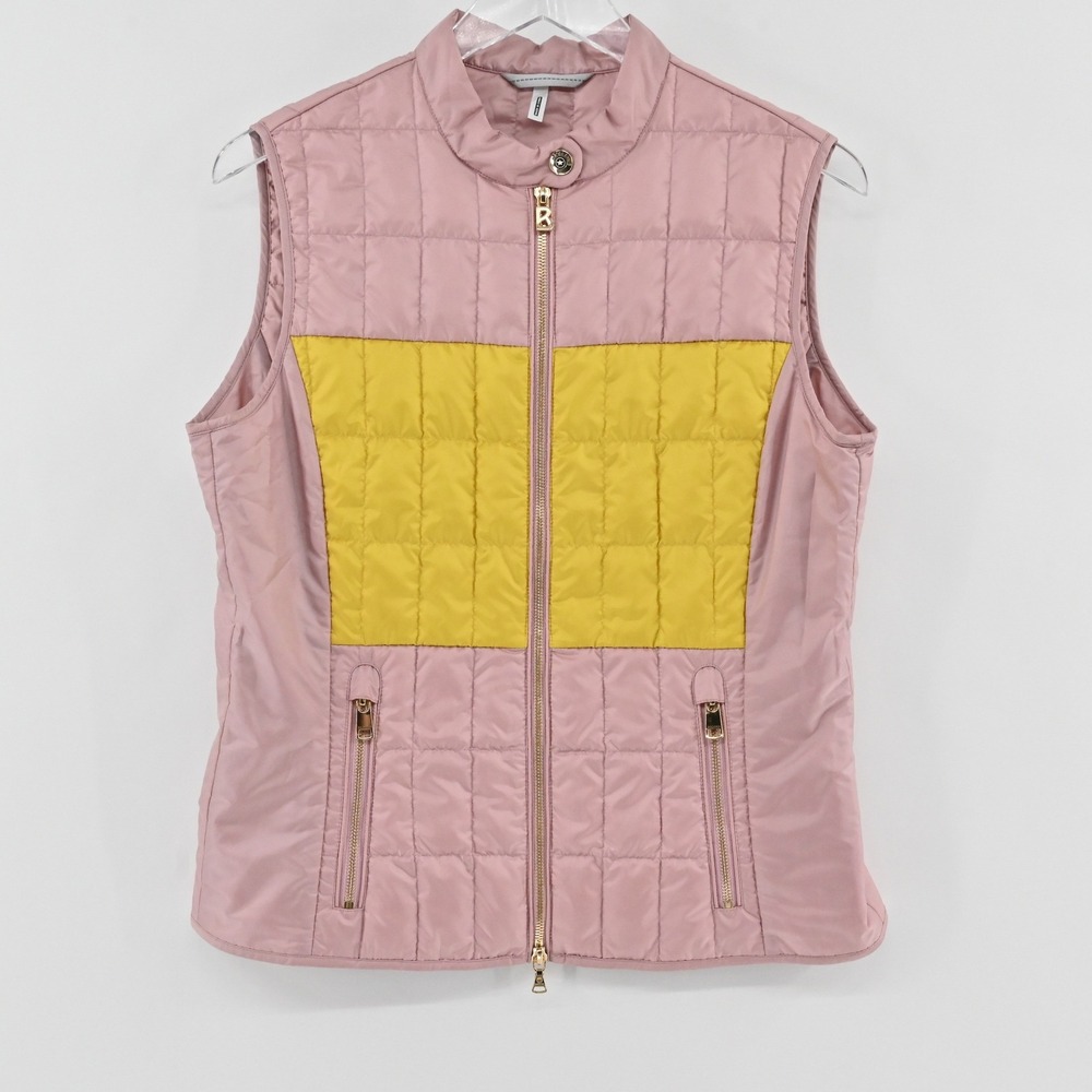 Bogner Fire Ice Quilted Down Vest Womens Size 10 Pink Yellow Puffer Gilet Ski